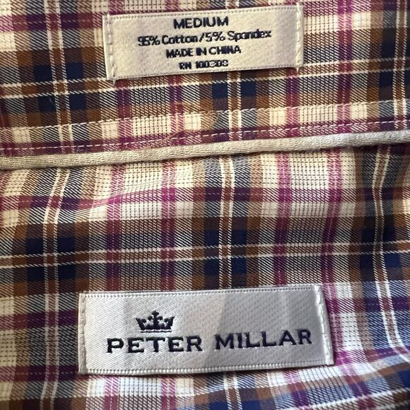 Peter Millar Shirt Mens Medium Plaid Long Sleeve Button Up Red Blue - Picture 6 of 6